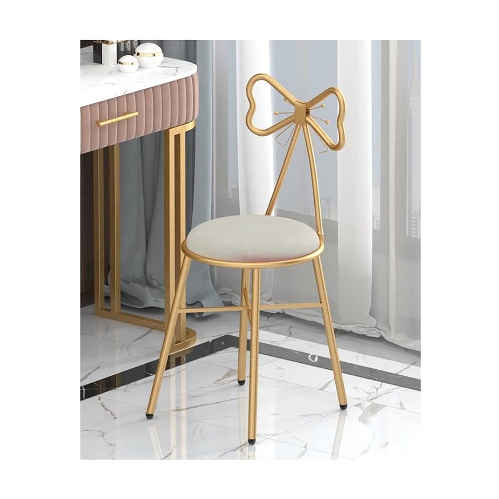 Backrest Multifunctional Vanity Chair-velvet Round Modern Dressing Stool-cushioned Footstool-living Room With Golden Metal Legs, Bedroom Side Table Footstool Vanity Stools ( Color : Light gray )