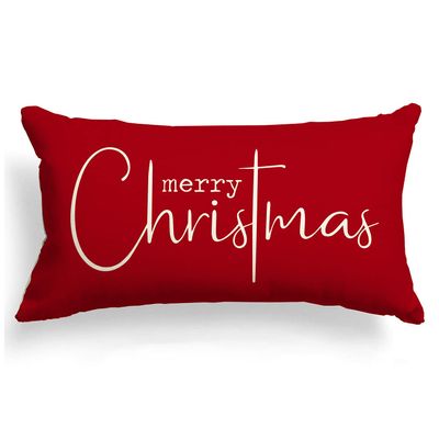 Allorry Christmas Pillow Covers Merry Christmas Throw Pillow Decorative Christmas Red Cotton Cloth Linen Cloth Pillow Cover Sofa Cover Decorative Rectangle Length 12X20 inches
