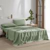 EVERLY Linen Sheets Set Twin Size,100% French Pure Linen Sheets Set,3Pieces (1Flat Sheet,1Fitted Sheet,1Pillowcase) Suitable for Hot Sleepers, Stonewash Deep Pocket Natural Bedding Set-Saga Green view 2