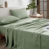 EVERLY Linen Sheets Set Twin Size,100% French Pure Linen Sheets Set,3Pieces (1Flat Sheet,1Fitted Sheet,1Pillowcase) Suitable for Hot Sleepers, Stonewash Deep Pocket Natural Bedding Set-Saga Green view 3