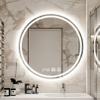 HORV LED Backlit Bathroom Mirror, Round Wall Mount Mirror, Frameless Illuminated Vanity Make Up Mirror with Smart Touch and Electronic Clock view 1