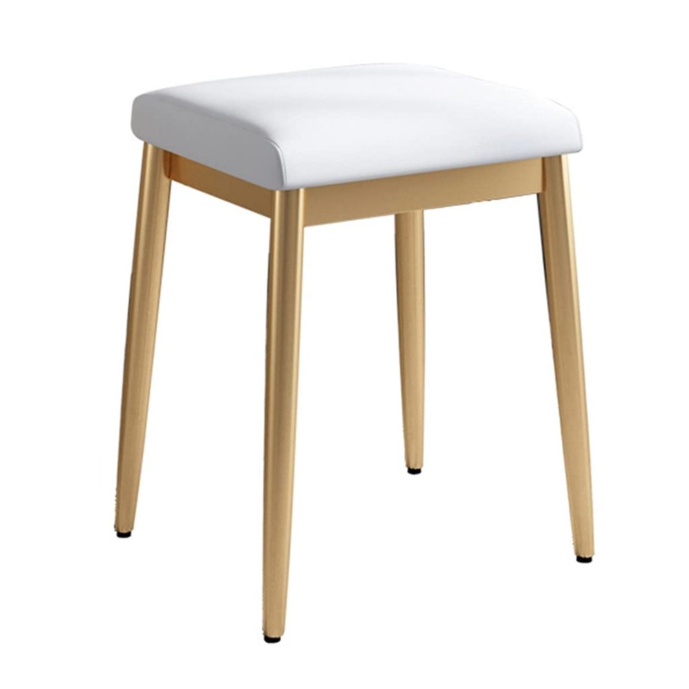 Benches Vanity Bedroom Makeup Stool Simple Dining Stool Reception Room Stool Dressing Chair Golden Iron Stool Legs (Color : White, Size : 36x30x45cm)