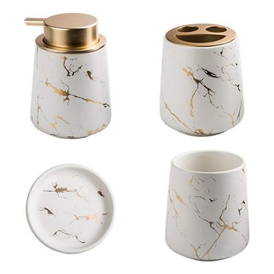 1 Set Bathroom Wash Set Bathroom Accessories Soap Holder Dish Countertop Vanity Organize Washing Cup Bath Kits Hand Soap Dispenser Soap Tray White Ceramics Lotion Bottle