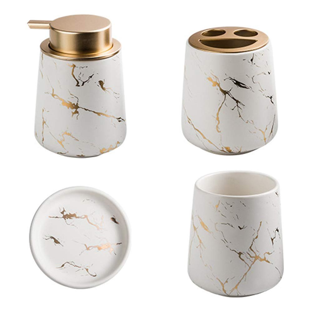 1 Set Bathroom Wash Set Bathroom Accessories Soap Holder Dish Countertop Vanity Organize Washing Cup Bath Kits Hand Soap Dispenser Soap Tray White Ceramics Lotion Bottle
