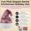 Nicky Bigs Novelties Pink Sequin Santa Hat for Women - Pink Sparkly Santa Hats with Velvety Faux Fur Trim & Fluffy Pom, Girls Christmas Hats & Costume Accessories for Women view 2
