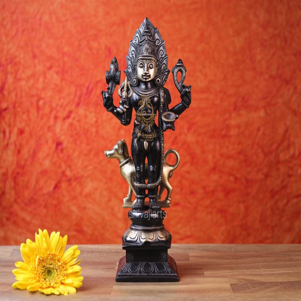 SHIVAJI ARTS Bhairav Statue Brass 11.5Inch Black Gold Color Pack of 1