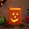 6.25" Small Orange Wood Jack O Lantern Halloween Candle Lantern view 2