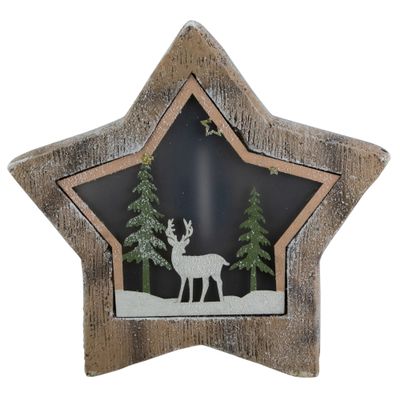 13.25" LED Lighted Star with Reindeer in The Woods Scene Christmas Decoration