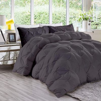 Best Bedding Store All-Season 600 GSM Dark Gray Goose Down 5 Pieces Quiled Pinch Pleated Comforter Set ( Comforter + 4 Pillow Cases ) 1200 Series Egyptian Cotton Duvet Insert California King