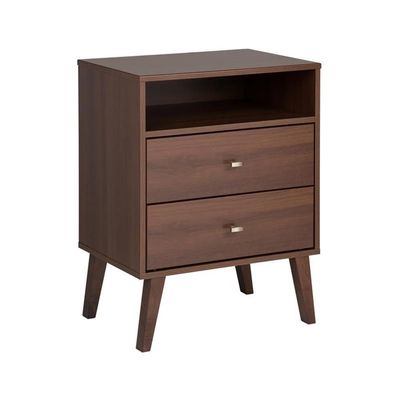 Allora 2 Drawer Mid Century Modern Nightstand with Open Shelf in Cherry