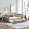 Solid Wood Full Size Daybed, Daybed with a Trundle, Wooden Full Size Daybed Frame with a Twin Trundle, Wooden Slat Support, No Box Spring Needed (Gray+Wood) view 1