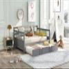 Solid Wood Full Size Daybed, Daybed with a Trundle, Wooden Full Size Daybed Frame with a Twin Trundle, Wooden Slat Support, No Box Spring Needed (Gray+Wood) view 3
