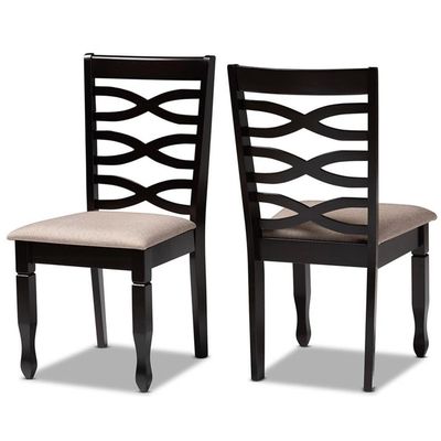 BOWERY HILL Sand Fabric Dark Brown Finished 2-Piece Dining Chair Set