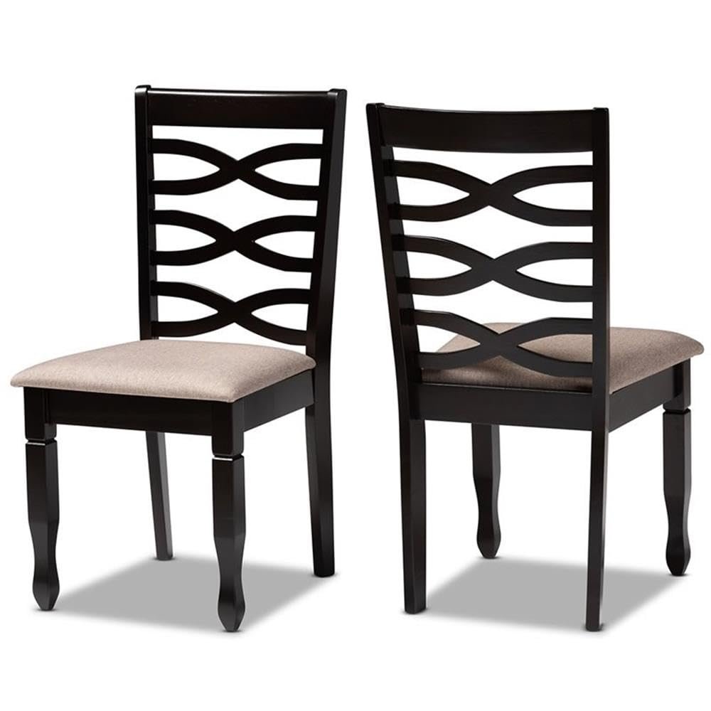 BOWERY HILL Sand Fabric Dark Brown Finished 2-Piece Dining Chair Set