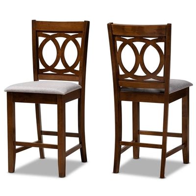 BOWERY HILL Gray Upholstered Walnut Finished Wood 2-Piece Pub Chair Set
