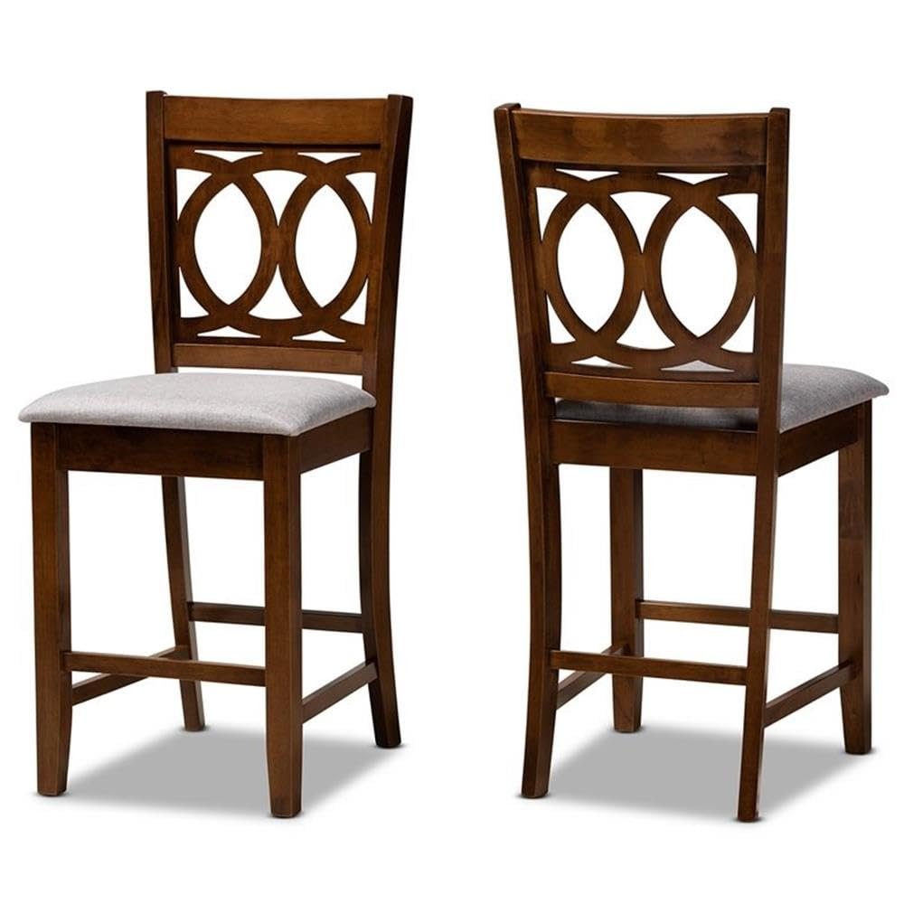 BOWERY HILL Gray Upholstered Walnut Finished Wood 2-Piece Pub Chair Set
