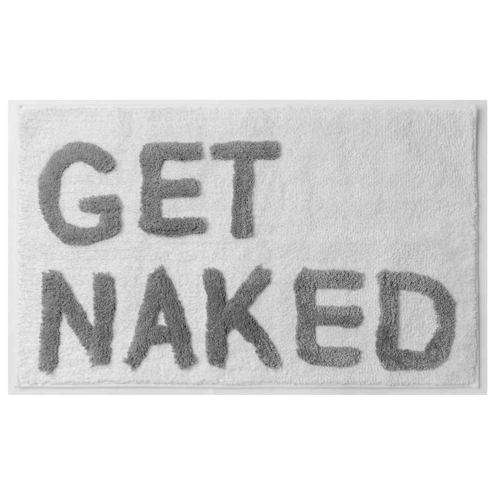 LABEND HOME Get Naked Bath Mat 20"x31.5" - Funny Bathroom Rug, Plush Microfiber Non-Slip Backing, Machine Washable Quick-Dry Bath Decor - White