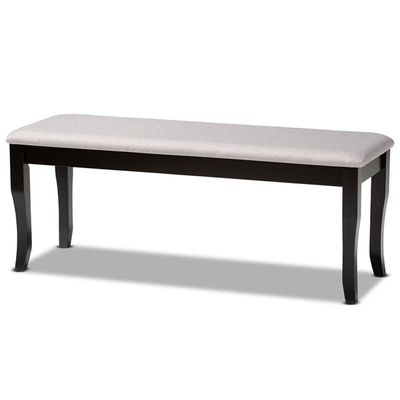 BOWERY HILL Transitional Gray Fabric Dining Bench, 47.8 in Wide, Dark Brown Finished Wood, Foam-Padded Seat, Polyester Upholstery, Cabriole Legs, Modern Kitchen or Dining Room Seating, Made in