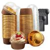 Foil Cupcake Liners With Dome Lids 100 Pack,LNYZQUS 5.5 Oz Muffin Cups Muffin Tins,Disposable Ramekins Cupcake Cups Wrappers Holders,Large Muffin Liners Baking Cups,with Spoons-Brown in Gold view 1