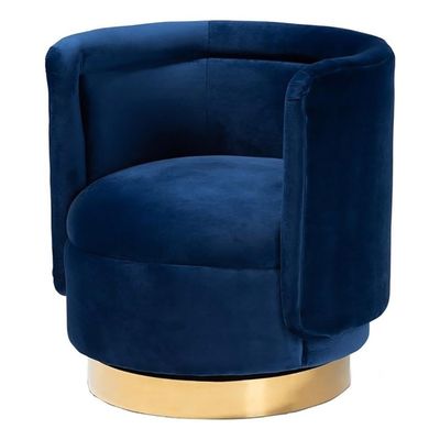 BOWERY HILL 18.11" Contemporary Velvet Swivel Accent Chair in Blue/Gold