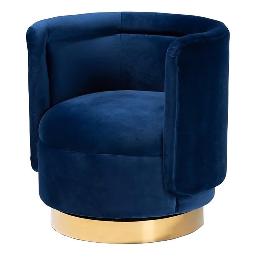 BOWERY HILL 18.11" Contemporary Velvet Swivel Accent Chair in Blue/Gold