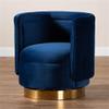 BOWERY HILL 18.11" Contemporary Velvet Swivel Accent Chair in Blue/Gold view 2