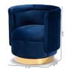 BOWERY HILL 18.11" Contemporary Velvet Swivel Accent Chair in Blue/Gold view 3