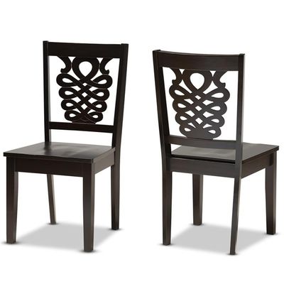 BOWERY HILL Dark Brown Finished Wood 2-Piece Dining Chair Set