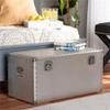 BOWERY HILL Mid-Century Metal and Wood Storage Trunk, 29.72 in Wide, Silver Finish, French Industrial Style with Rivets, Spacious Inner Compartment, Decorative Storage for Blankets and Pillows view 2