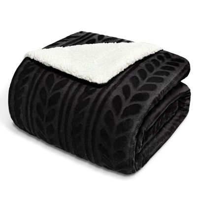 Exclusivo Mezcla Twin Size Sherpa Fleece Bed Blanket, Reversible Velvet Warm Blankets for Bed Couch Sofa, 90x66 Inches, Dark Black