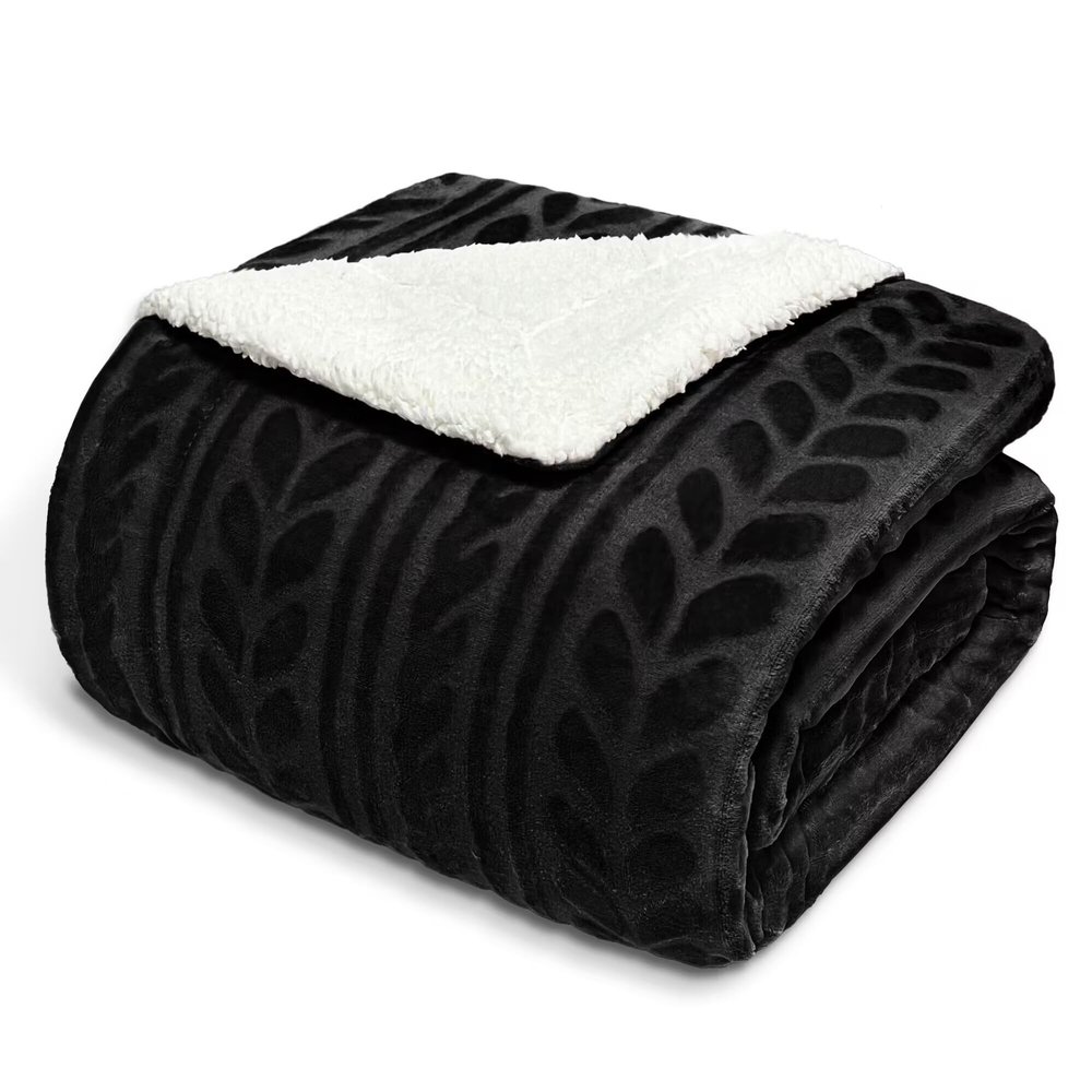 Exclusivo Mezcla Twin Size Sherpa Fleece Bed Blanket, Reversible Velvet Warm Blankets for Bed Couch Sofa, 90x66 Inches, Dark Black
