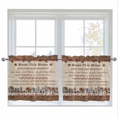 Heart Shaped Basket Country Star Brown Wood Grain Words Red Berry Tier Curtains 27.5 x 36 Inches Long Wide Pocket Kitchen Curtains for Bedroom, French Door Half Window Curtains for Patio Door