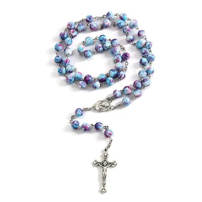 Rosary Beads Catholic for Woman, Blue Purple Pearl Rosary Necklace