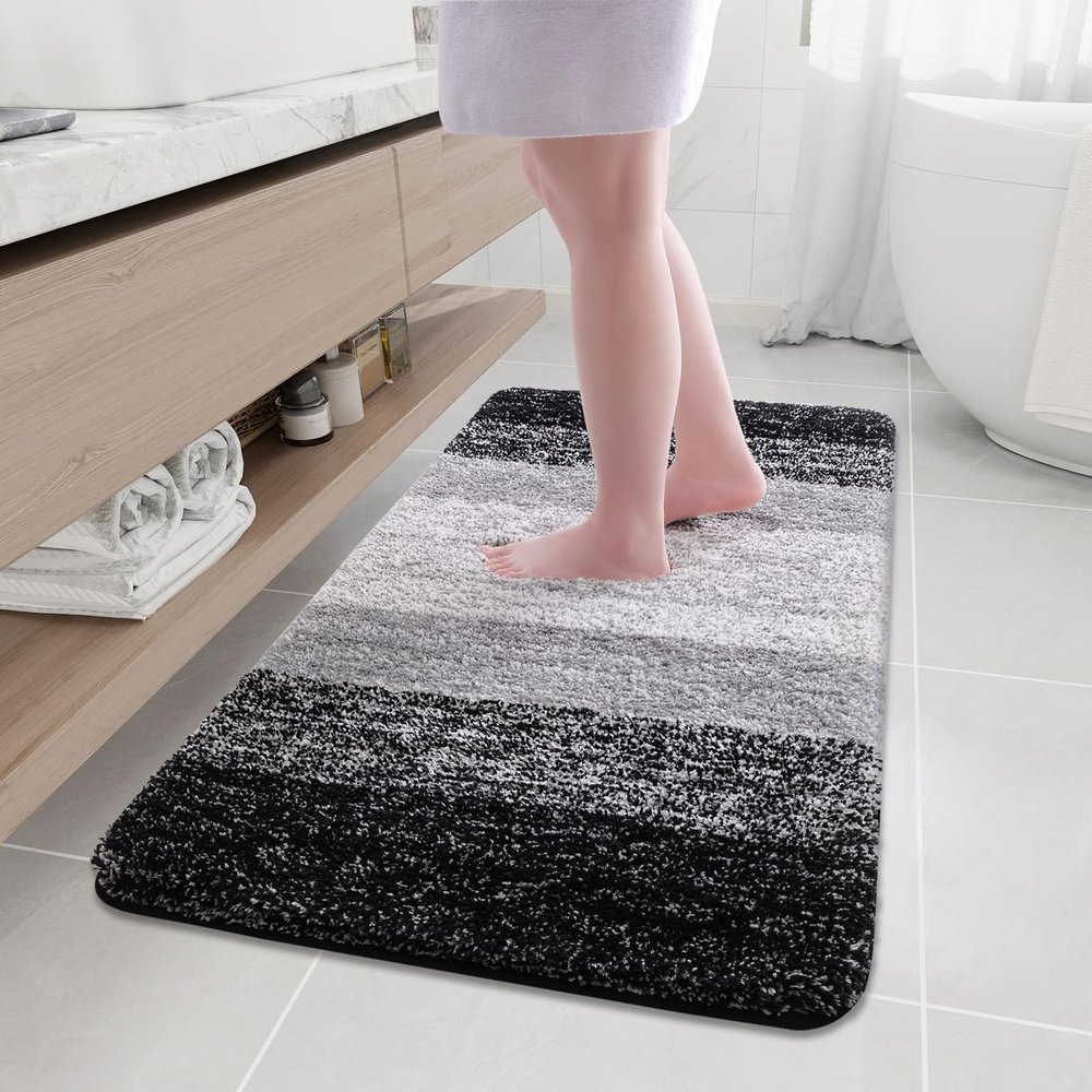 Arotive Microfiber Bathroom Rugs, Shaggy Soft and Absorbent Bath Rug, Non-Slip, Thick Plush Machine Washable Dry Bath Mats for Bathroom, Tub and Shower, 47x24, Black, Rectangular