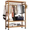 LINGOSHUN Bamboo Clothes Hanging Rail with 4 Wheels Open Wardrobe with Shelves Rolling Coat Rack Stand with Shelves Storage Organiser for Bedroom, Entryway L60/70/80/100Cm,60X35X165Cm view 1