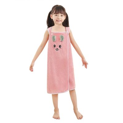 PURFUN Girls Soft Bath Towel Wrap with Cartton Rabbit, Kids Water Absorbent Beach Towel Bathrobes Slip Dress Bathing Shower Cover Up Tube Dress Home Robe