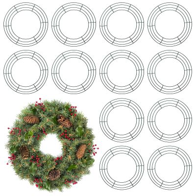 Patelai 12 Pieces 14 Inch Metal Wreath Frame Dark Green Wire Round Wreath Rings Wire Garland Frame for Home Easter Party Decor DIY Crafts Supplies