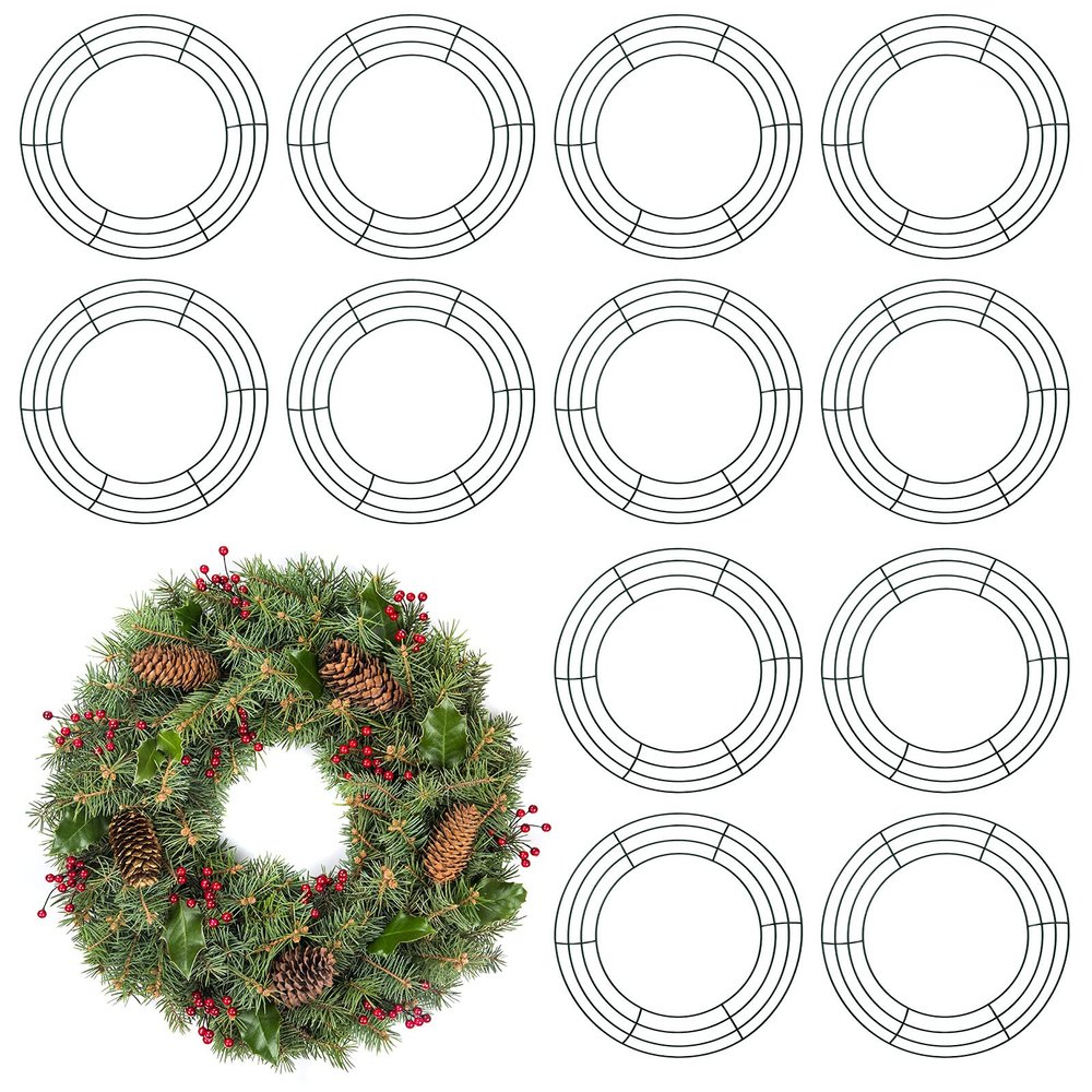 Patelai 12 Pieces 14 Inch Metal Wreath Frame Dark Green Wire Round Wreath Rings Wire Garland Frame for Home Easter Party Decor DIY Crafts Supplies