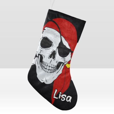 CUXWEOT Personalized Pirate Skull Christmas Stocking Customize Name Xmas Socks for for Family Holiday Decorations Gift 17.52 x 7.87 Inch