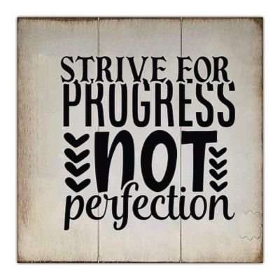 Aihesui Wood Signs Wall Hanging Wall Decoration Strive for Progress Not Perfection Signs for Living Room Kitchen Batheroom Bedroom Office School 12x12inch