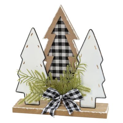 Gerson International 12 in. Wood Holiday Trees with Pine and Bow Accent Holiday Decor