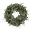 32 in. Pre lit LED Snowy Mixed Pine Wreath with Pinecones view 1