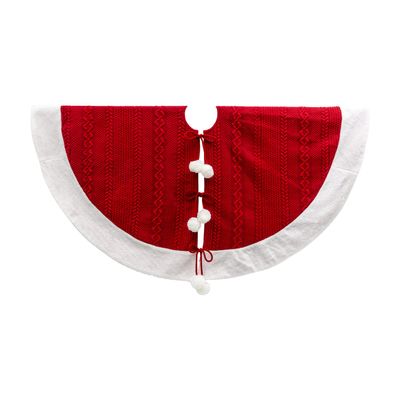 48 in. Red Acrylic Pom Pom Holiday Tree Skirt