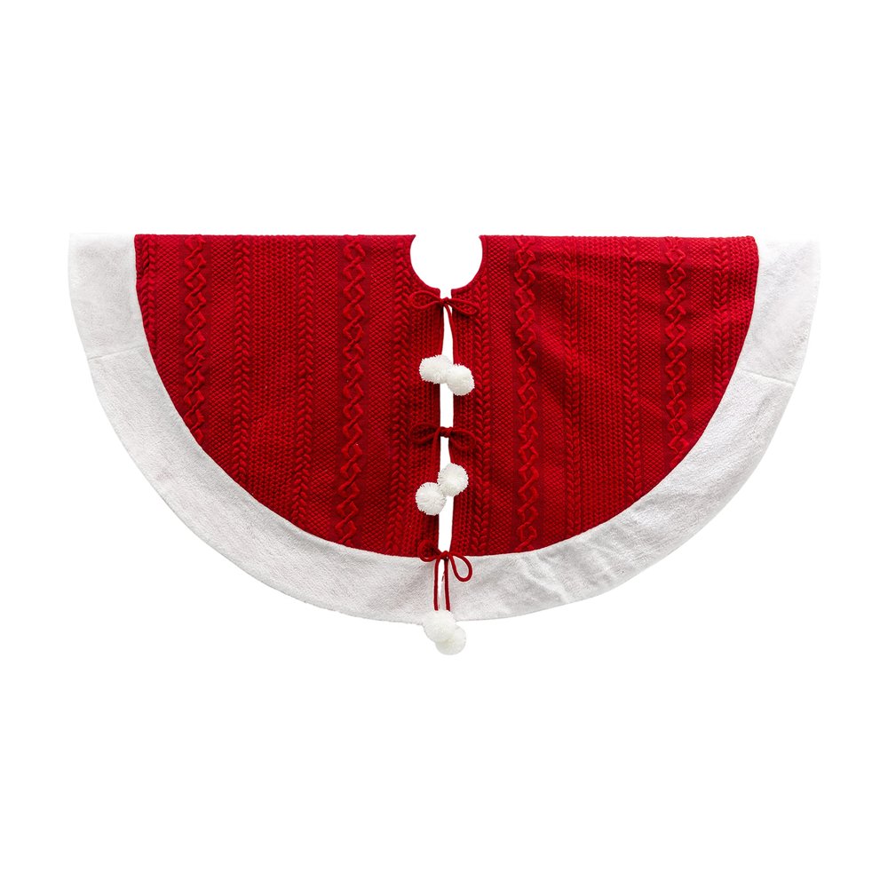 48 in. Red Acrylic Pom Pom Holiday Tree Skirt