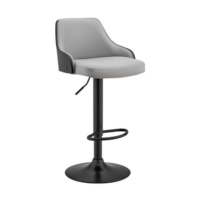 Armen Living Asher Modern Adjustable Height Swivel Gray Faux Leather and Black Wood Bar Stool with Black Base for Kitchen Island Counter