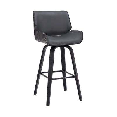 Armen Living Tyler 26" Counter Height Swivel Gray Faux Leather and Black Wood Bar Stool