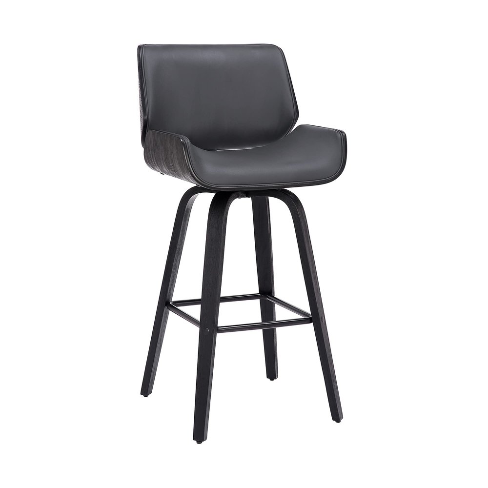 Armen Living Tyler 26" Counter Height Swivel Gray Faux Leather and Black Wood Bar Stool