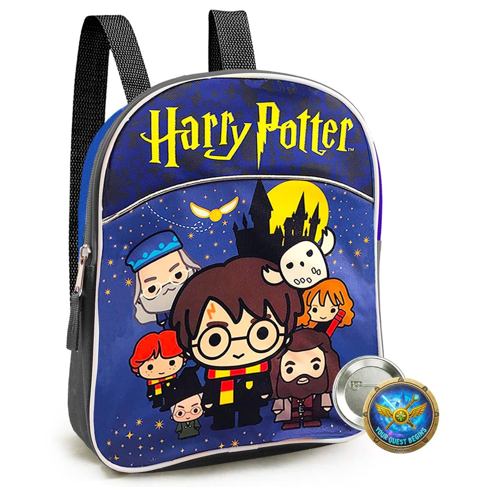 Harry Potter Mini Backpack for Kids Toddlers - 11" Iconic Woven Small Backpack Bundle w Button | Preschool Daycare Kindergarten | Fits Boys Girls Alike