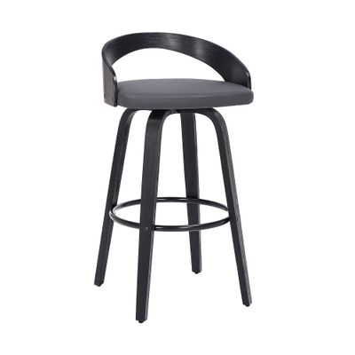 Armen Living Sonia 26" Counter Height Swivel Gray Faux Leather and Black Wood Bar Stool