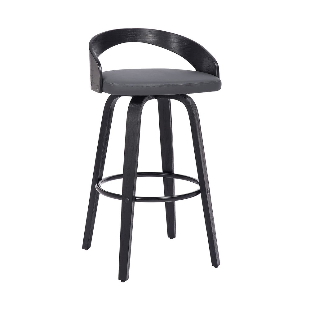 Armen Living Sonia 26" Counter Height Swivel Gray Faux Leather and Black Wood Bar Stool